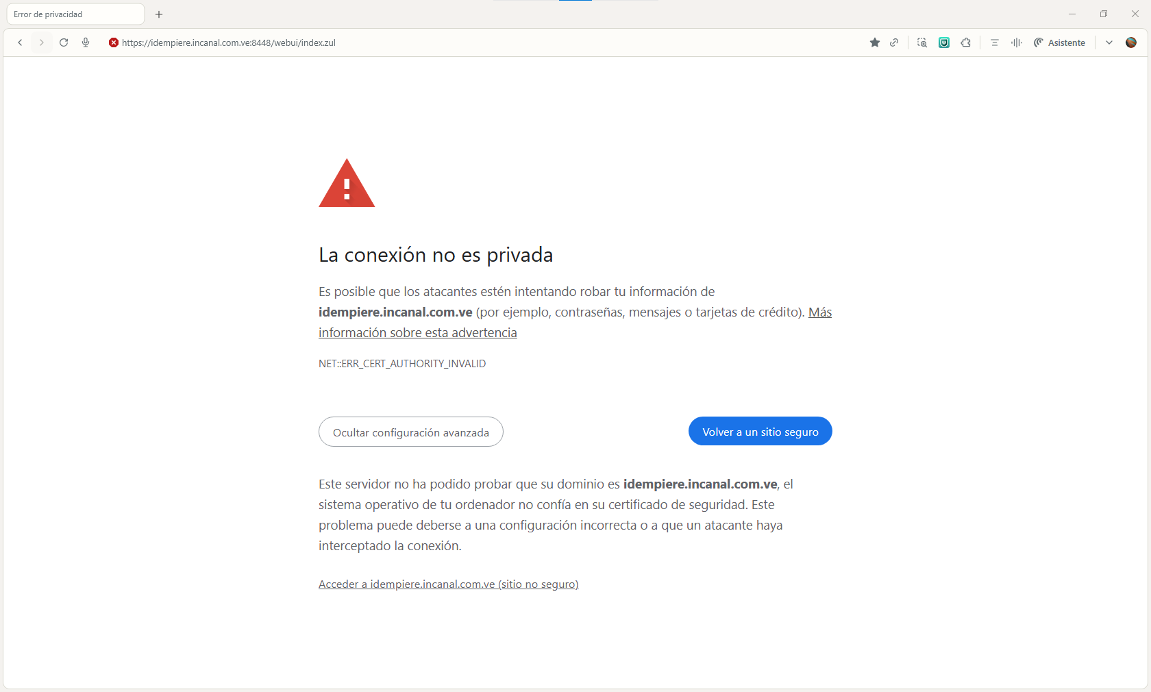Ventana de acceso al sistema