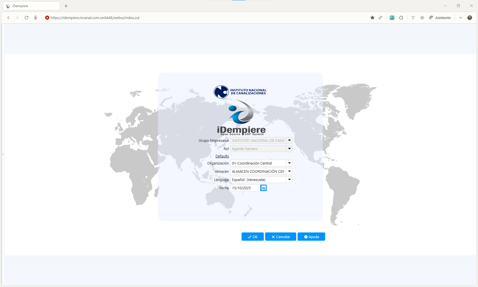 Ventana de acceso al sistema