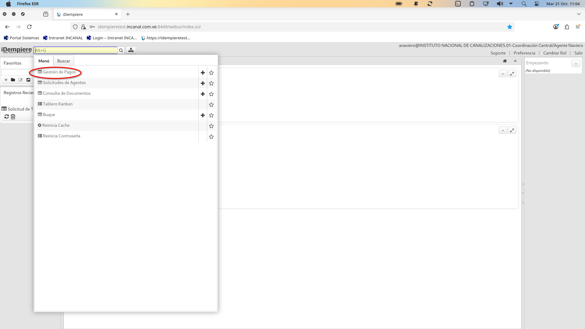 Menú Gestión de Pagos