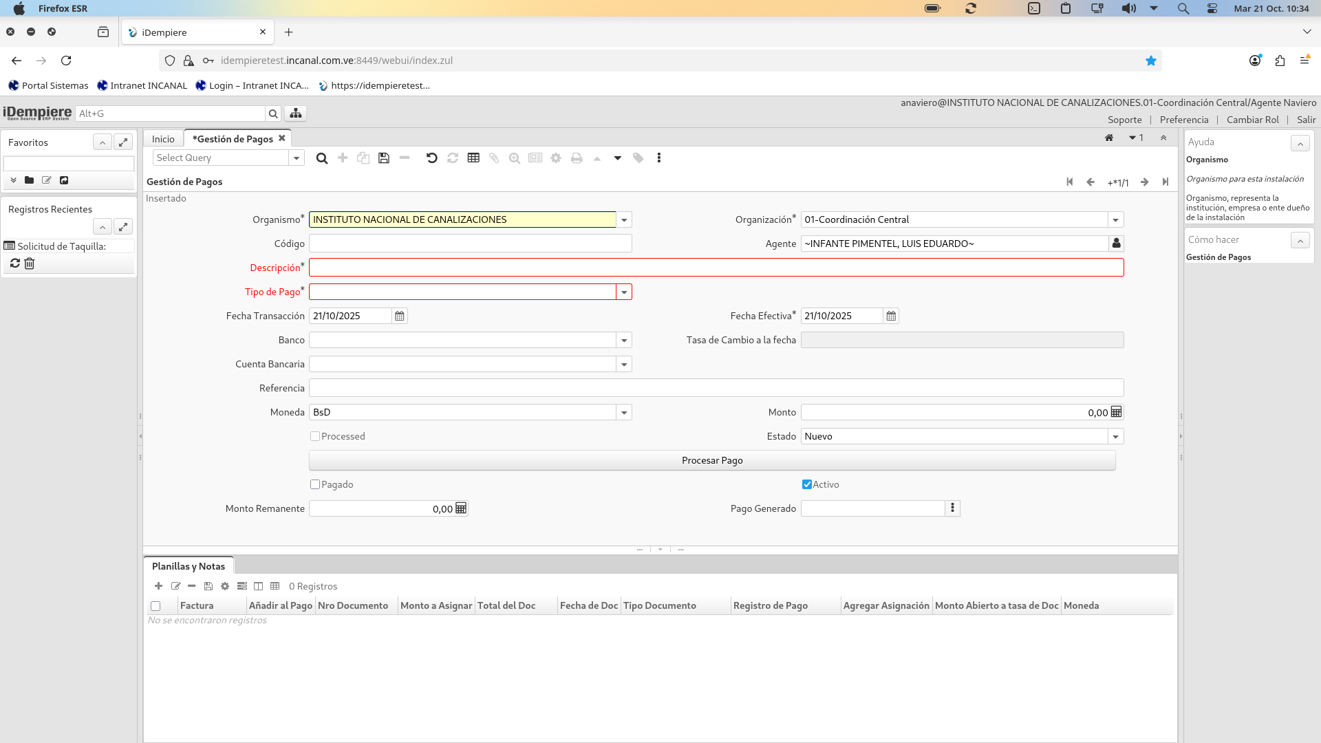 Pantalla Gestión de Pagos
