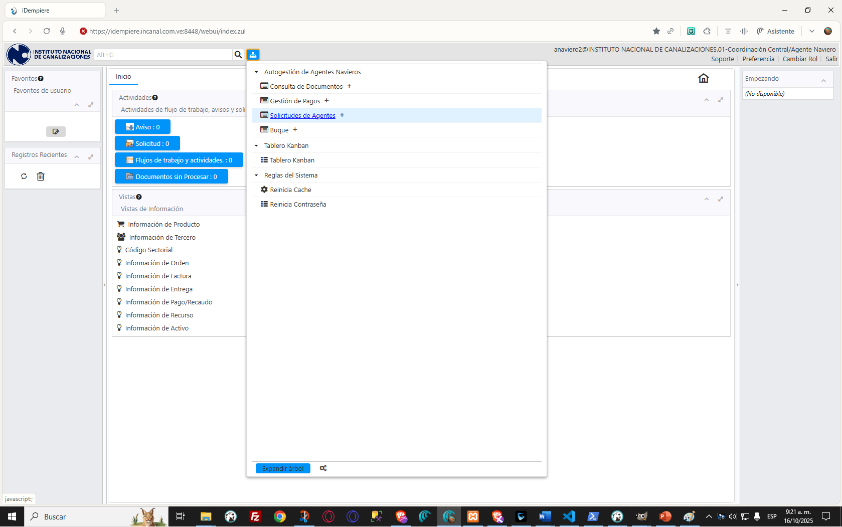 Opción Solicitudes de Agentes en el menú